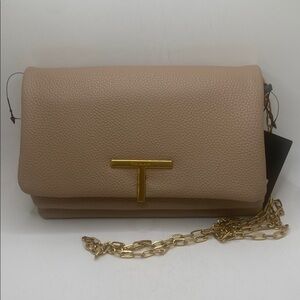 Tahari beige faux pebbled leather convertible, crossbody clutch NWT